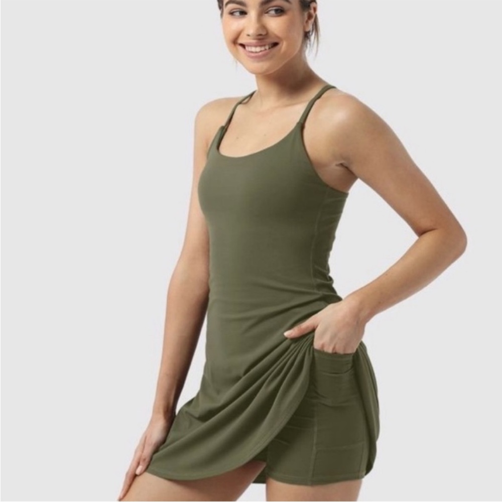 Halara Cloudful Dress Green Tennis Workout Athletic Built in Shorts.